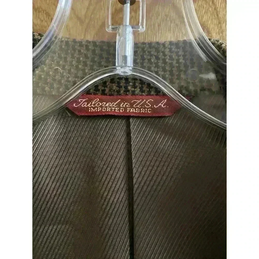 Vintage Neiman Marcus Men's Wool Blazer Jacket Brown Houndstooth Double Button